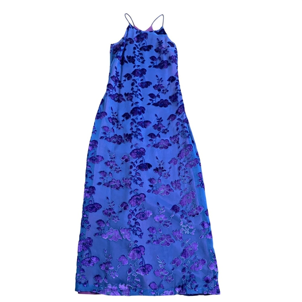 Vintage Rampage Purple Burnout Velvet Floral Maxi Dress 90s Y2K Prom Size 3